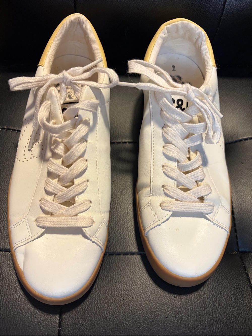 Sam & Libby White Leather Sneakers with Gum Sole Accent w/  SL Logo on the side